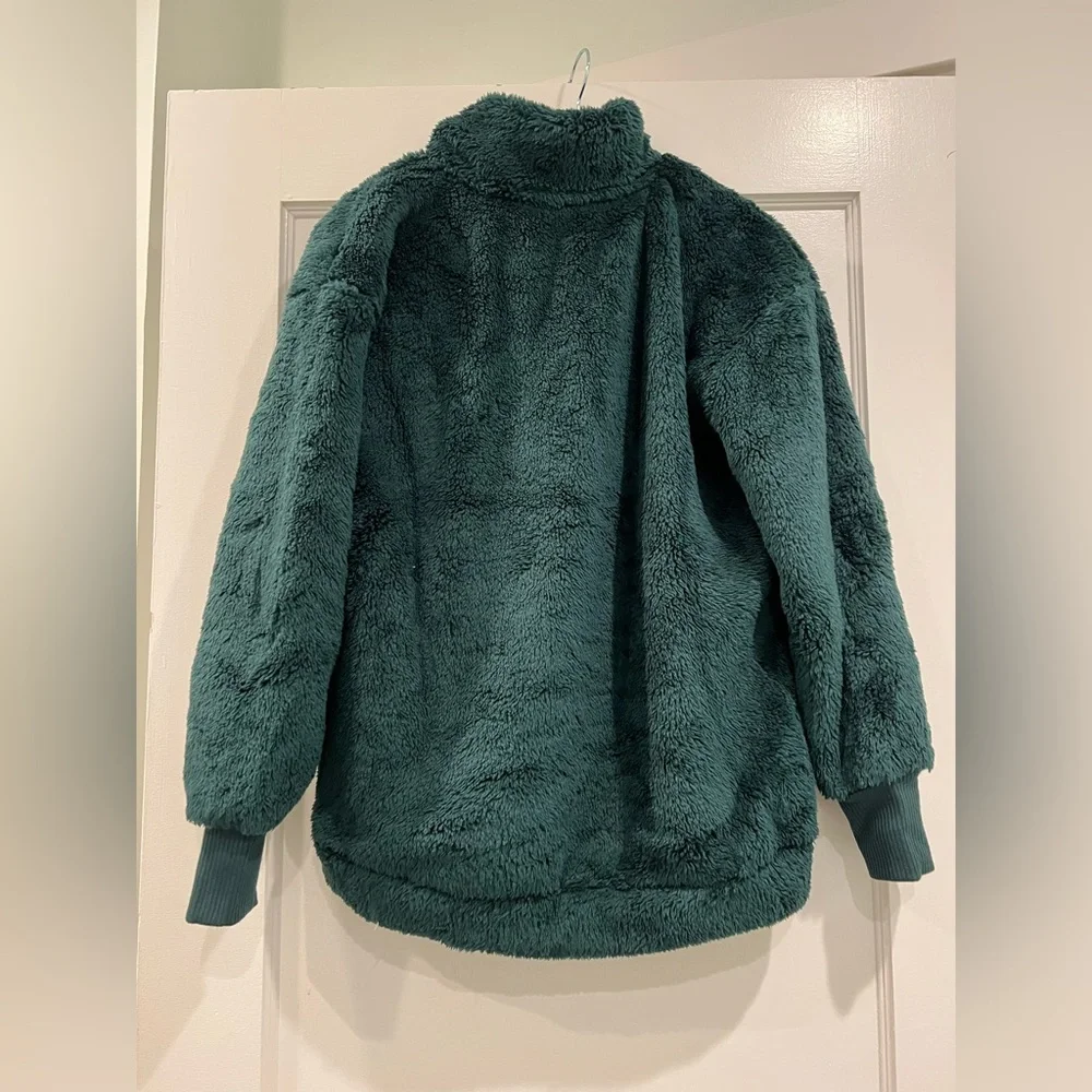 NWT! LOFT Sherpa Zip Sweatshirt, Green, size XS (fits S) - Picture 7 of 8